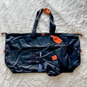 Bric’s Milano Extra Large Tote and Travel Pouch - Black with Brown Leather - XL